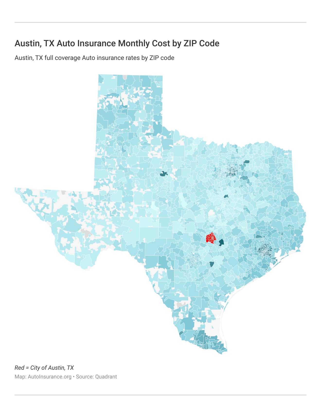 Austin, TX Auto Insurance Monthly Cost by ZIP Code