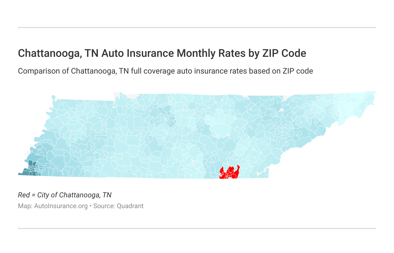 Chattanooga, TN Auto Insurance Monthly Rates by ZIP Code