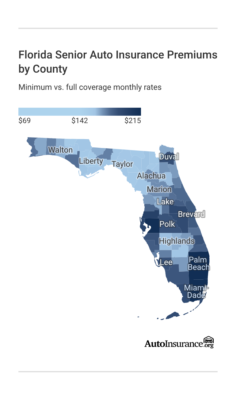 Florida Senior Auto Insurance Premiums by County