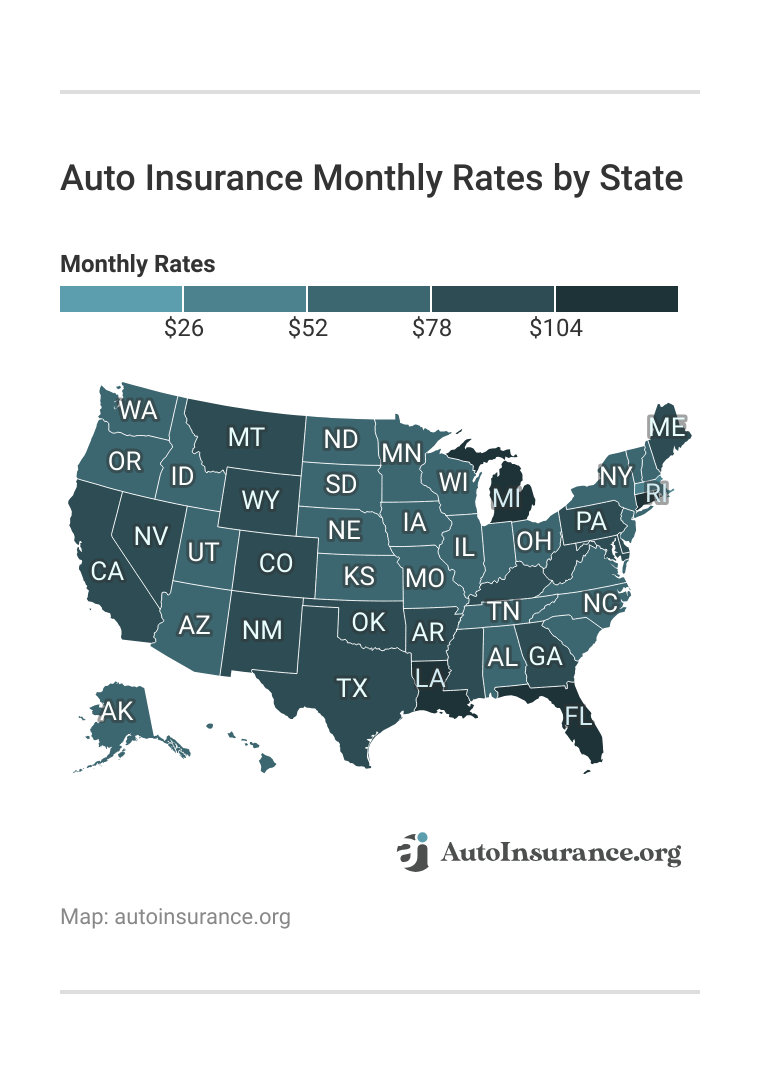 <h3>Auto Insurance Monthly Rates by State</h3>