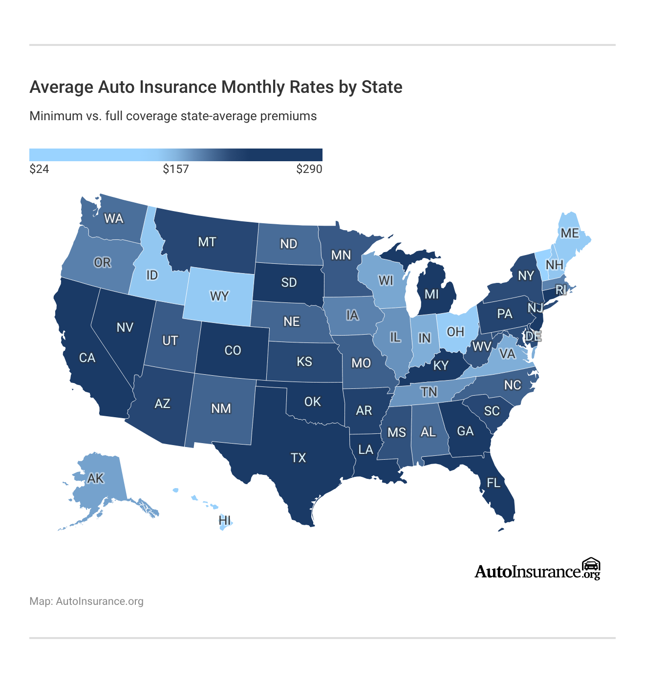 Average Auto Insurance Monthly Rates by State
