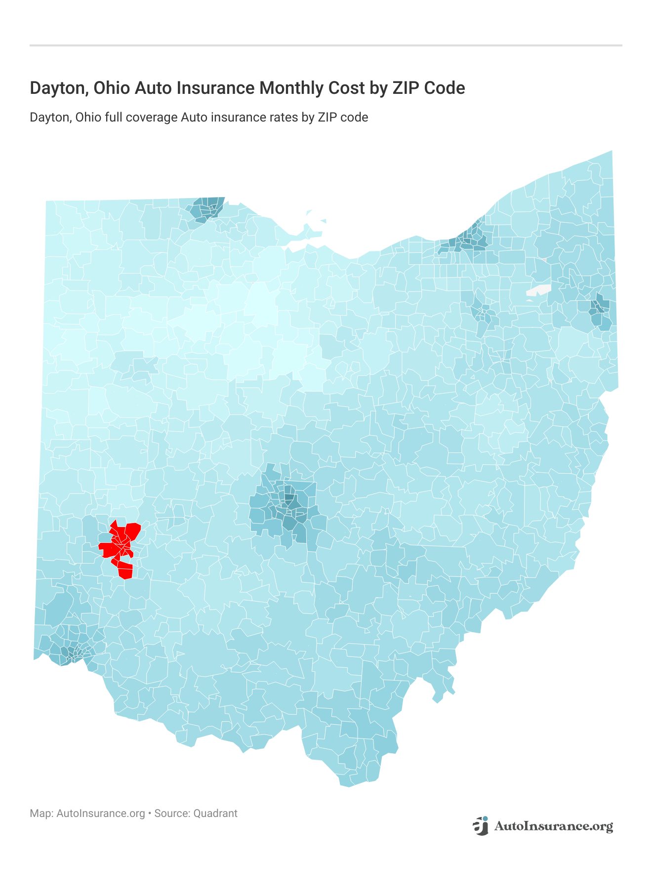 <h3>Dayton, Ohio Auto Insurance Monthly Cost by ZIP Code</strong>