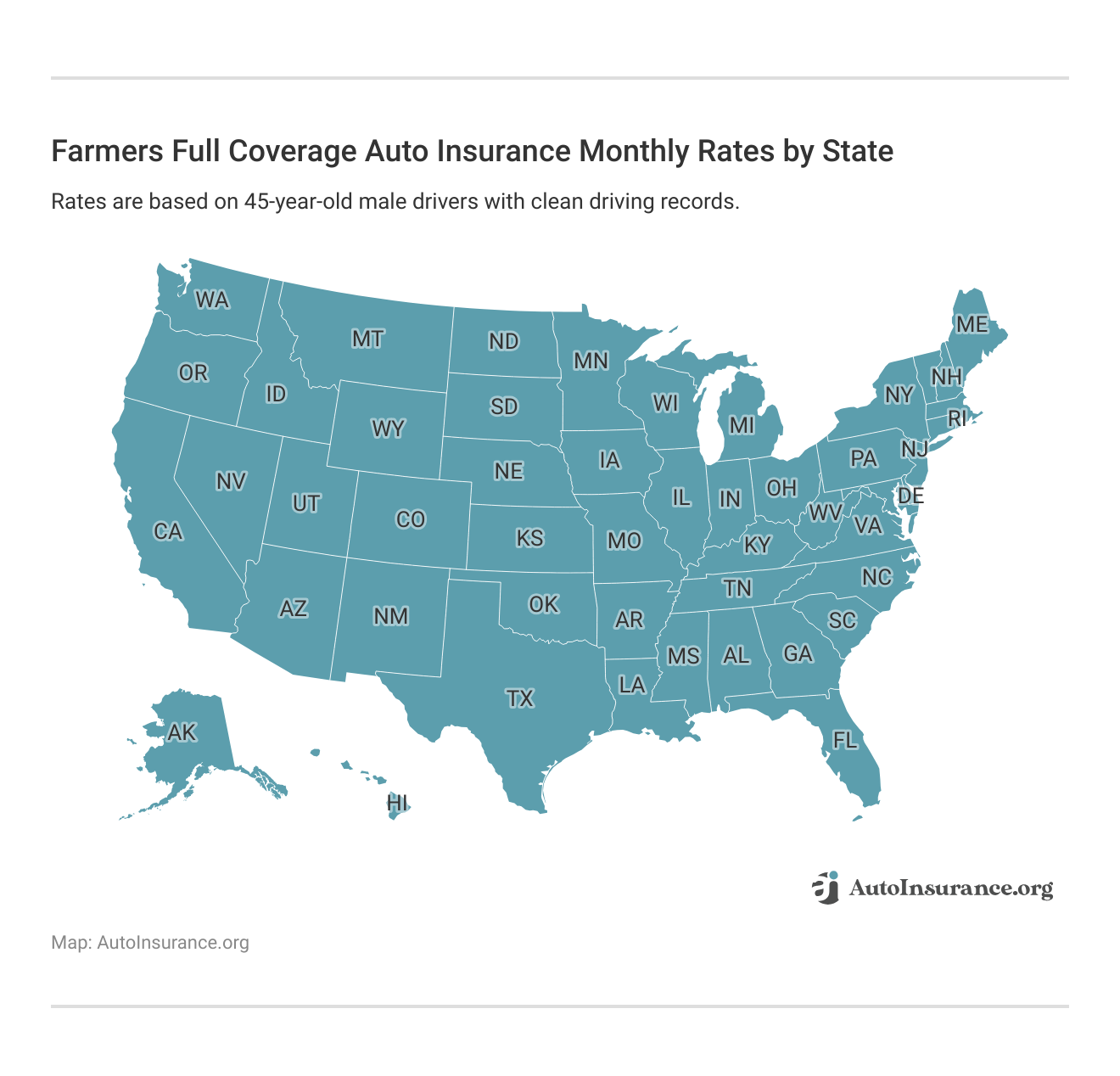 <h3>Farmers Full Coverage Auto Insurance Monthly Rates by State</h3>