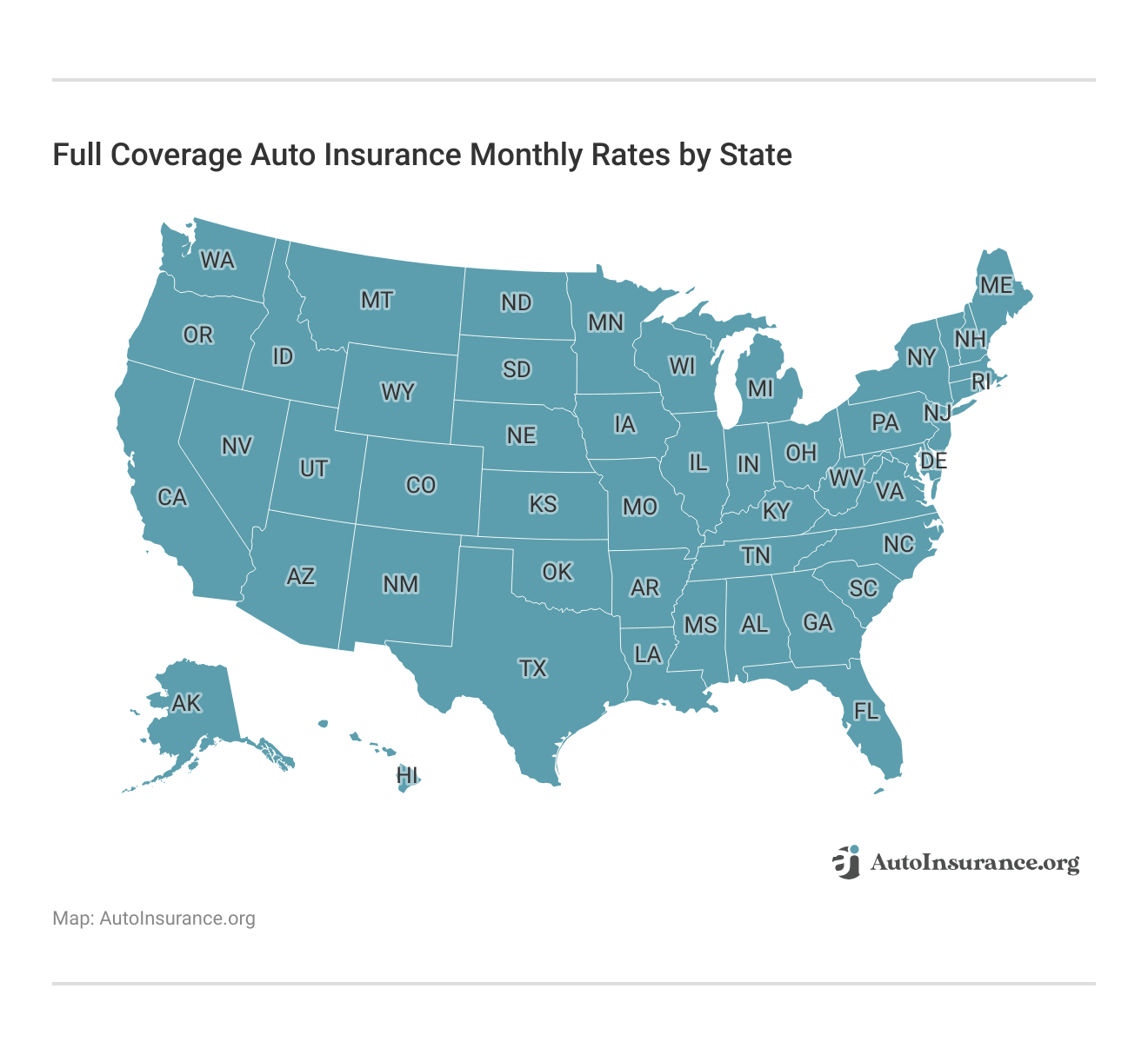 <h3>Full Coverage Auto Insurance Monthly Rates by State</h3> 