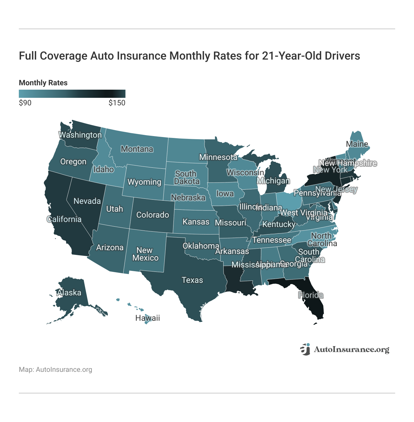 <h3>Full Coverage Auto Insurance Monthly Rates for 21-Year-Old Drivers</h3>