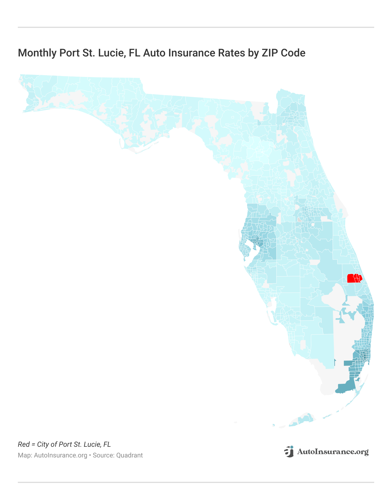 <h3>Monthly Port St. Lucie, FL Auto Insurance Rates by ZIP Code</h3>