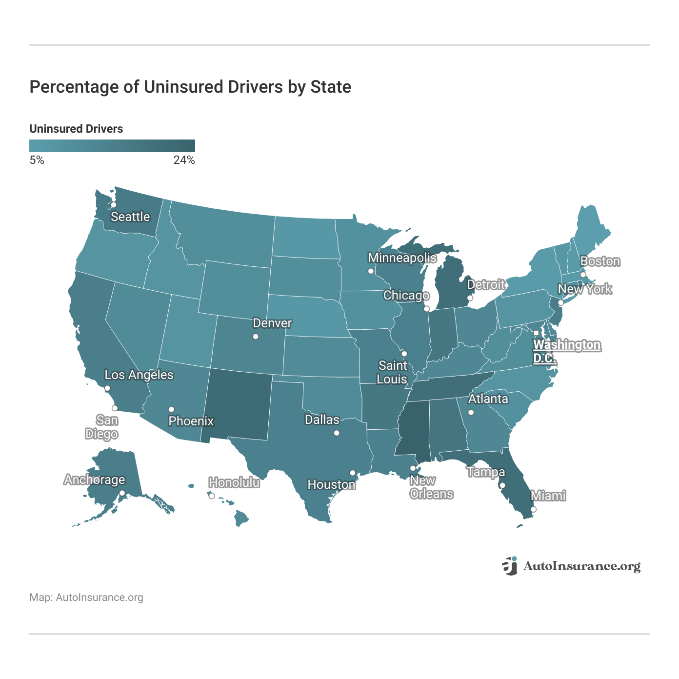 <h3>Percentage of Uninsured Drivers by State</h3>