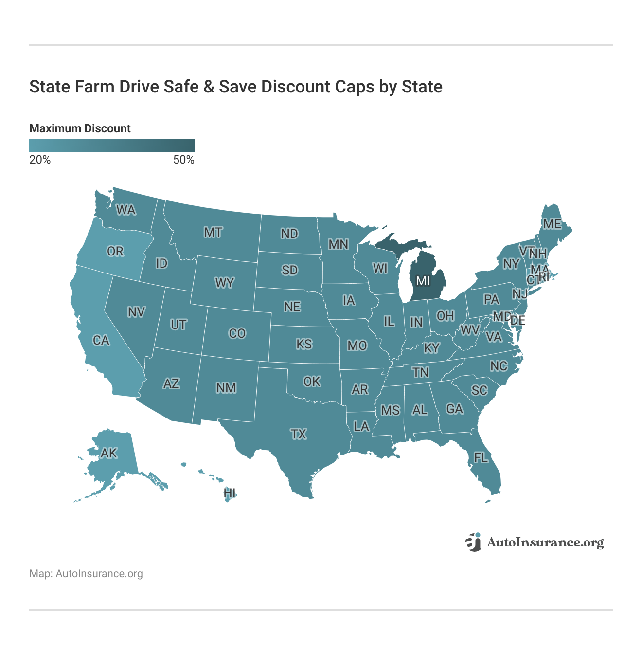 <h3>State Farm Drive Safe & Save Discount Caps by State</h3>
