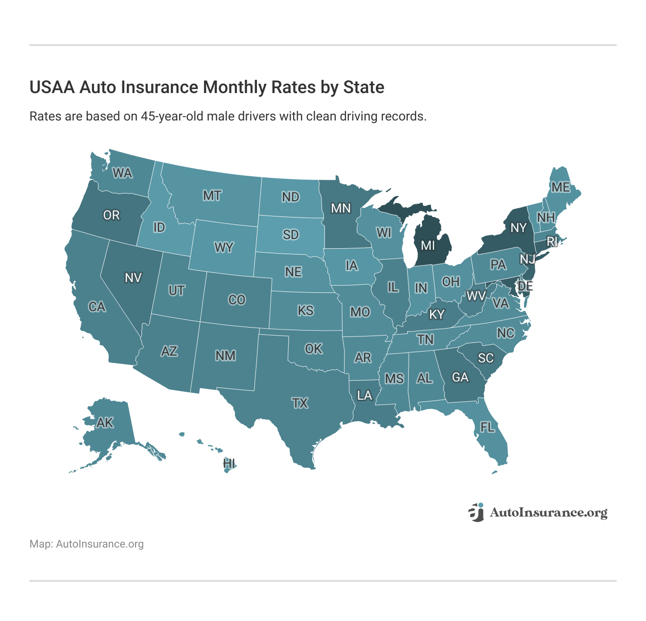 <h3>USAA Auto Insurance Monthly Rates by State</h3>
