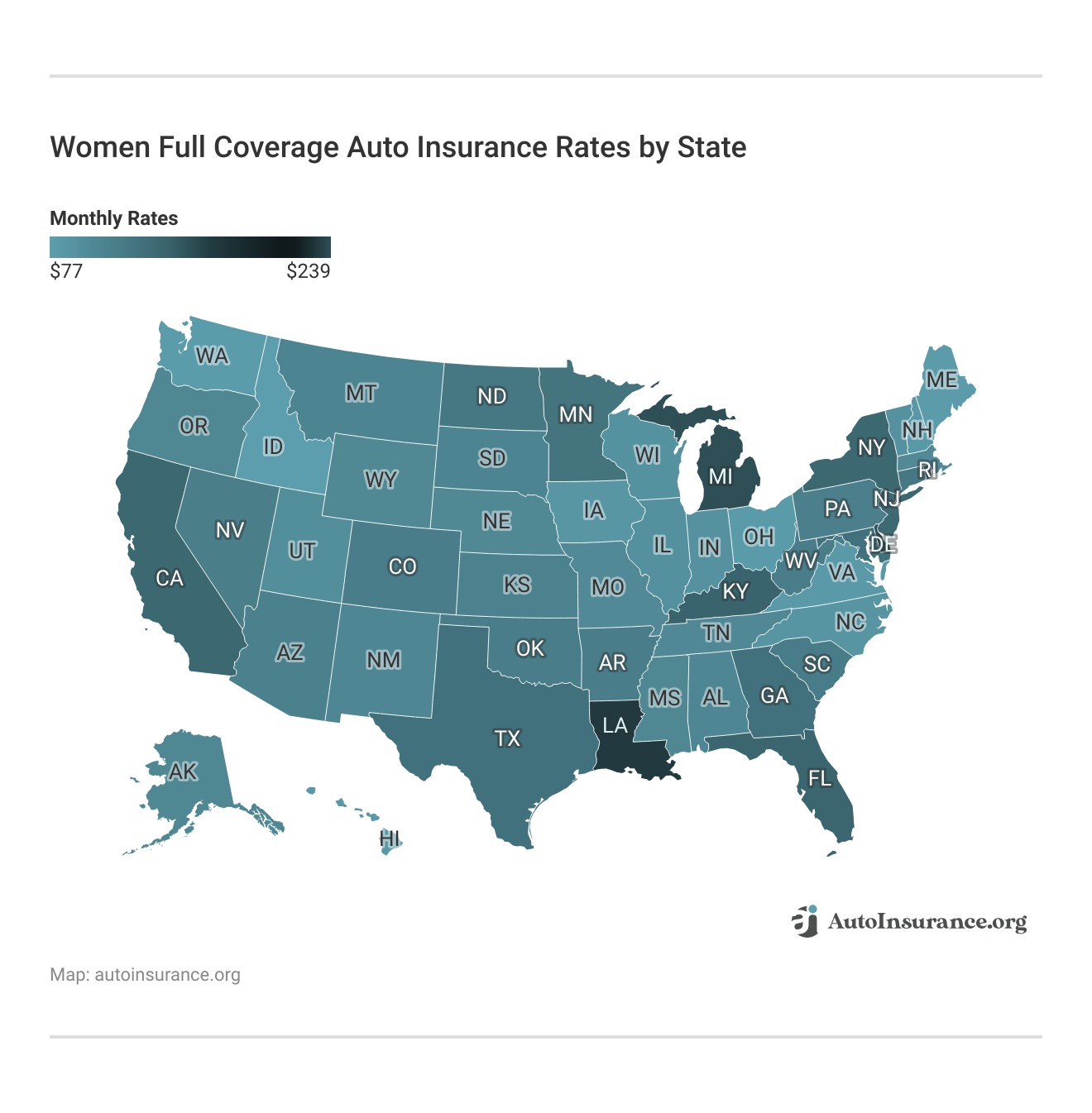 <h3>Women Full Coverage Auto Insurance Rates by State</h3>