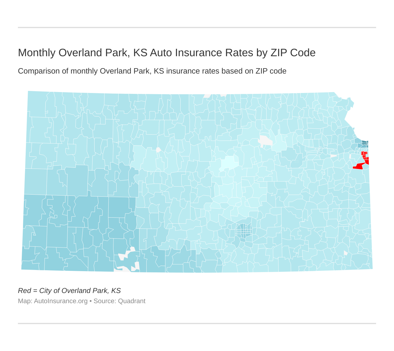 Monthly Overland Park, KS Auto Insurance Rates by ZIP Code