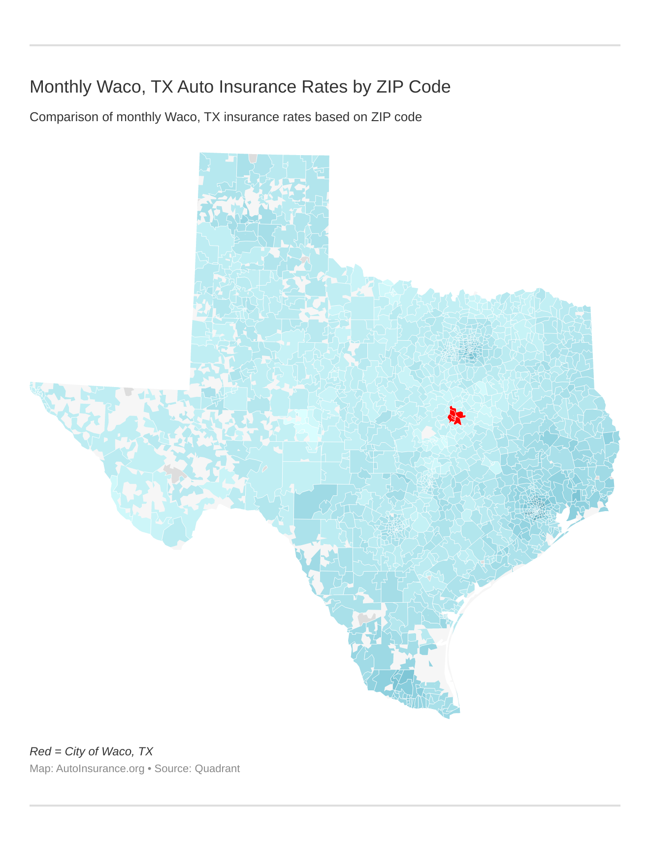 Monthly Waco, TX Auto Insurance Rates by ZIP Code