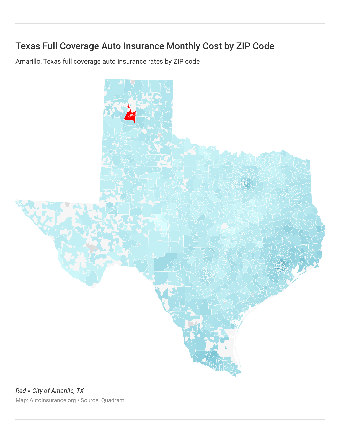 Texas Full Coverage Auto Insurance Monthly Cost by ZIP Code